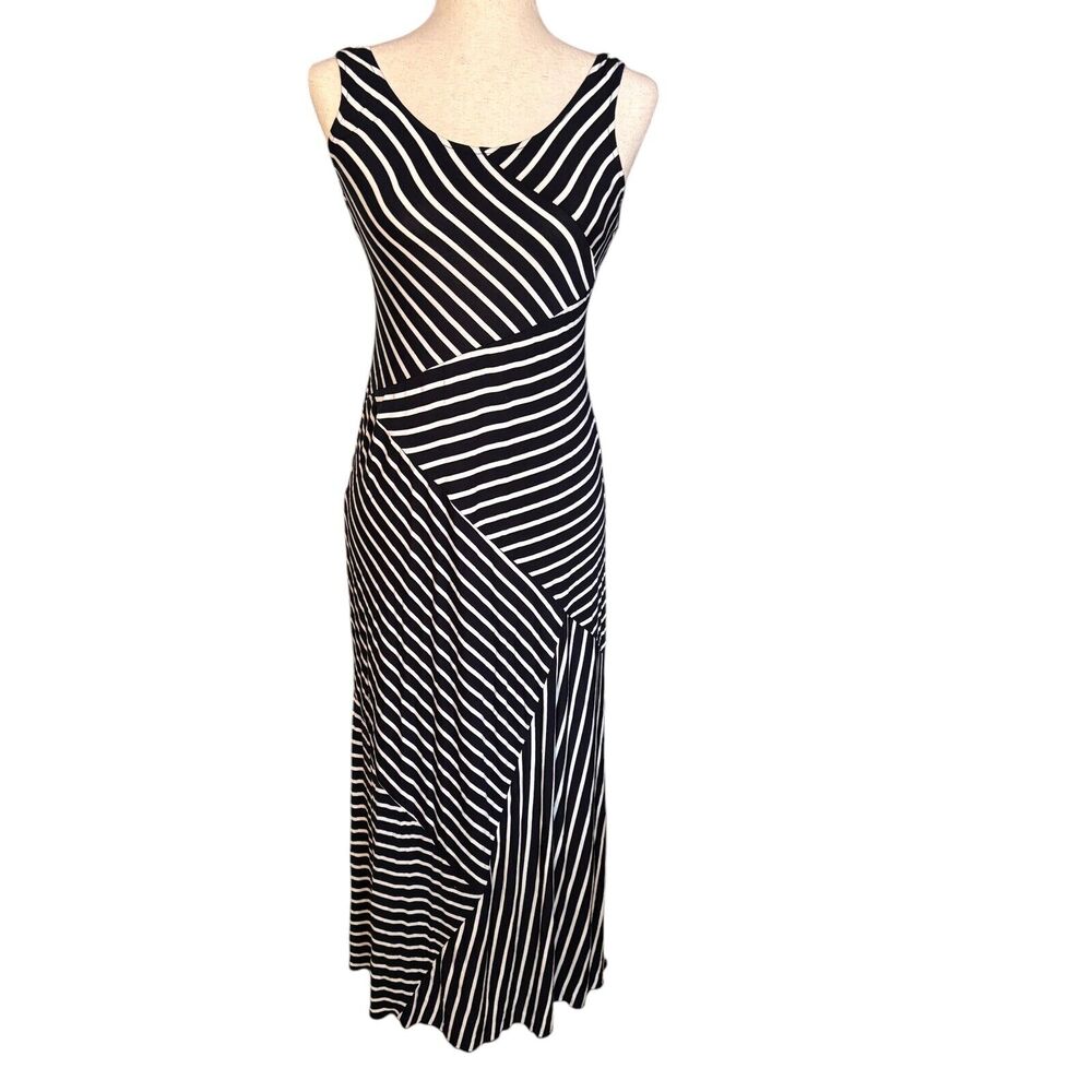 APT.9 Womens Size Petite Small Dress Black White Striped Sleeveless Stretch NEW